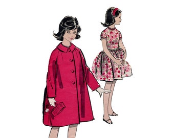 1960s Girls Dress and Coat Pattern Full Skirt Dress and Tent Coat Party Dress Easter Sunday Advance 9650 Size 8 Vintage Sewing Pattern