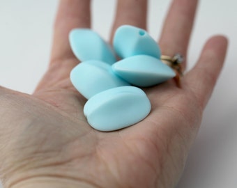 Vintage Baby Blue Matte Pinched Flat Oval 28mm Lucite Beads (6)