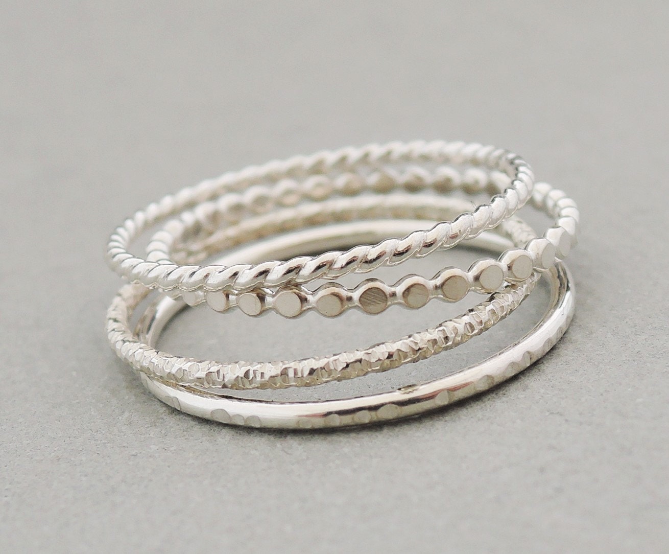 Sterling Silver Rings Stacking Rings set of 4 thin silver