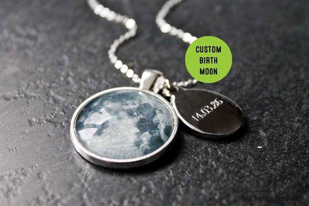 Personalised Birth Moon Necklace With Engraved Date Custom