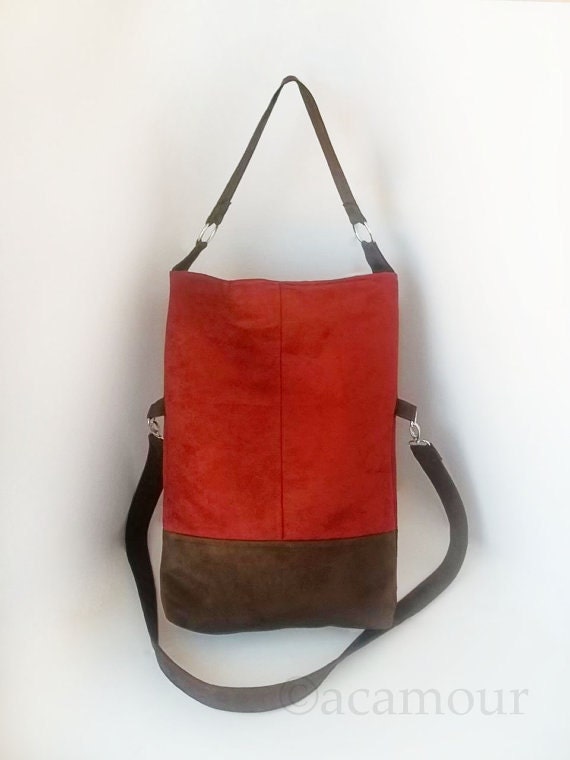 Tucana Fold Over Tote Bag in Brick Vegan Suede or by ACAmour