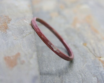 Single Thin Fire Stained Copper Stacking Ring - Hammered Copper Stacking Band with Patina