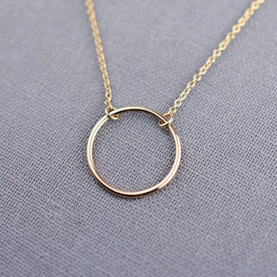 14K Gold Halo Necklace Solid 14K Gold Necklace by LilyEmmeJewelry
