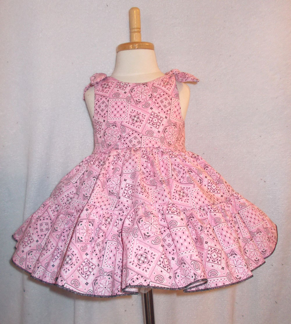Cowgirl Twirly Sundress Square Dance Dress Pink Bandana print