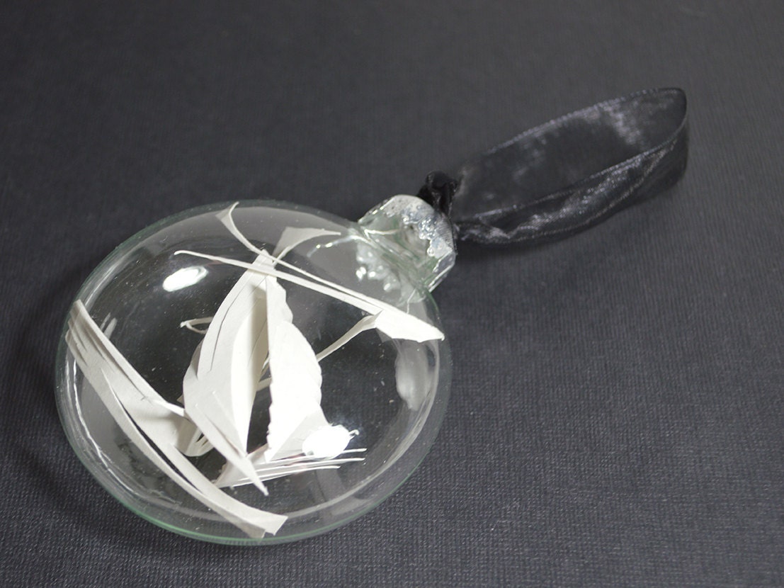 White Cut Paper flat glass ornament B handmade abstract