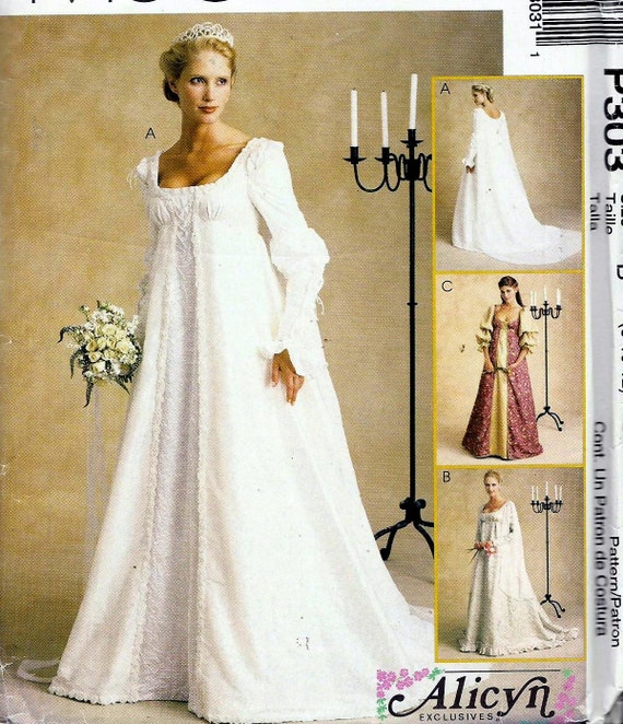 2000s Pattern Renaissance Medieval Wedding Gowns Empire Waist