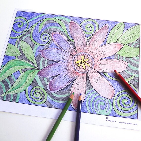 passion flower art coloring page printable adult coloring