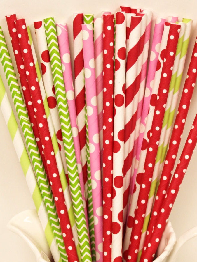 Paper Straw 25 STRAWBERRY SHORTCAKE Party Straws Pink