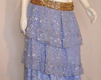Belly Dance Costume, Gypsy Costume, Renaissance Gypsy, Ruffle Belly Dance Skirt, Sequin Belly Dance Skirt, Blue Velvet, Beads, Ren Faire