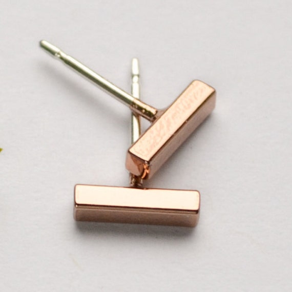 SECONDS SALE Small Bar Stud Earrings Simple Rose Gold