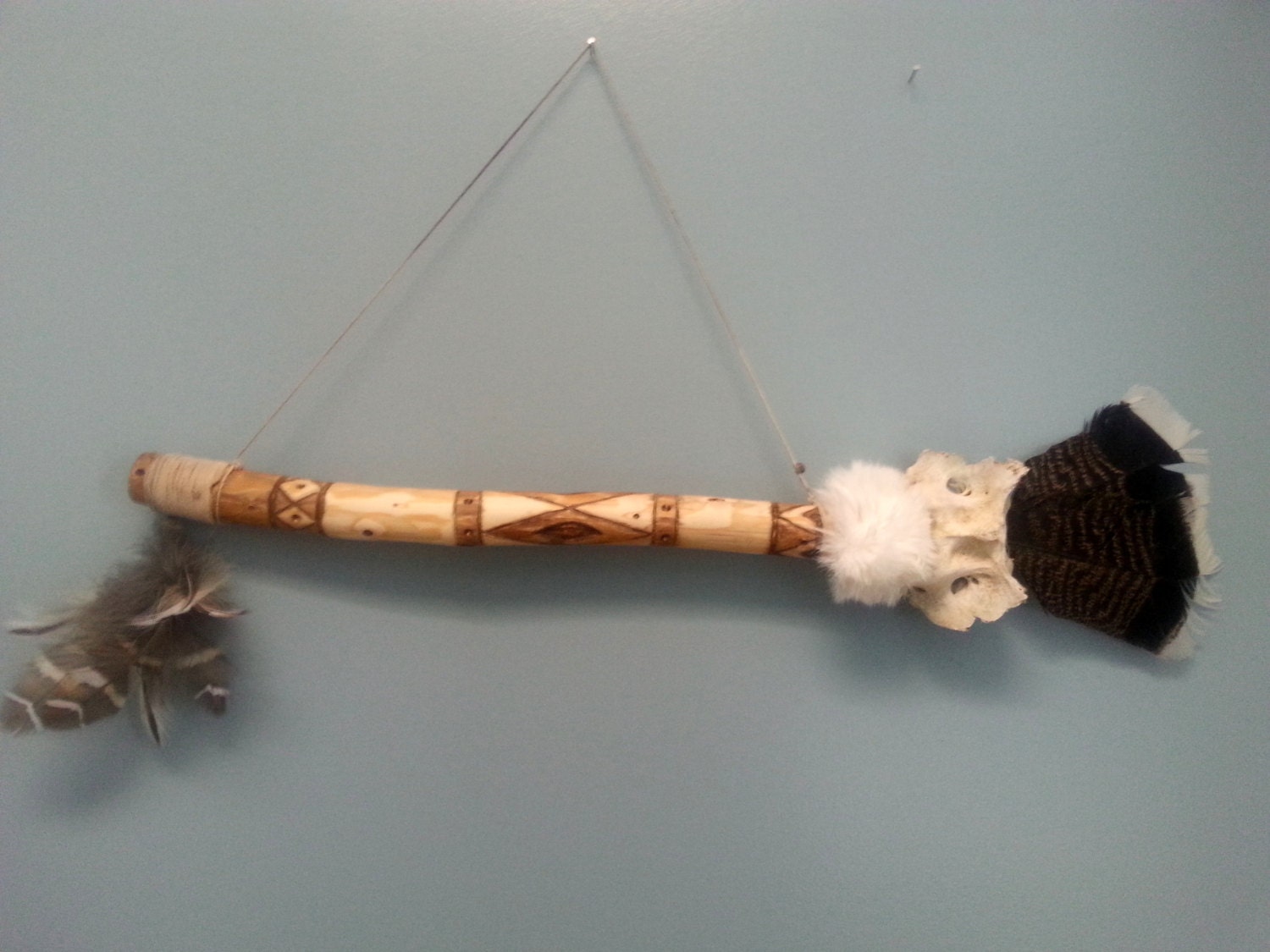 Native American Inspired Talking Stick Cedar Bone Feather and
