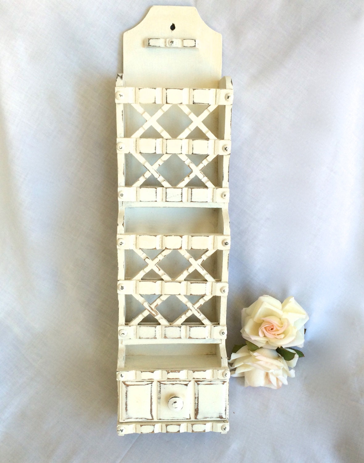 Mail organizer sorter wall hanging with drawer shabby chic Haute Juice