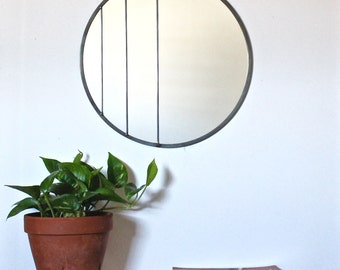 Circle Mirror Handmade Leaded Wall Mirror Round Mirror Oval Large 18" Diameter Modern Wall Mirror Metal Frame