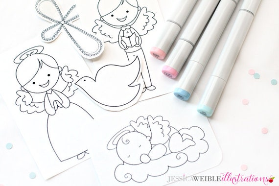 Little Angels Cute Digital Line Art Stamps, Black and White Line Art, Digital Stamps, Religious, Baptism Il_570xn