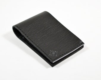 Black Leather Bi Fold Card Wallet Handmade With Grey Accent.