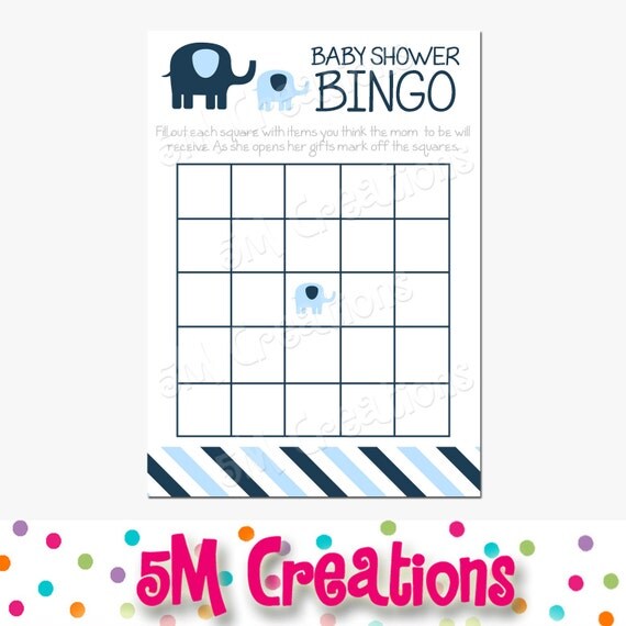 Elephant Baby Shower Bingo Card Printable Bingo Card