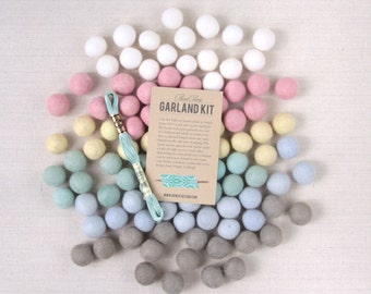 Felt Pom-Poms // Swan Lake // Felt Balls, Wool Felt Poms, DIY Garland Kit, Pastel Wool Felt Balls, Spring Craft, Easter Craft, Pastel Beads
