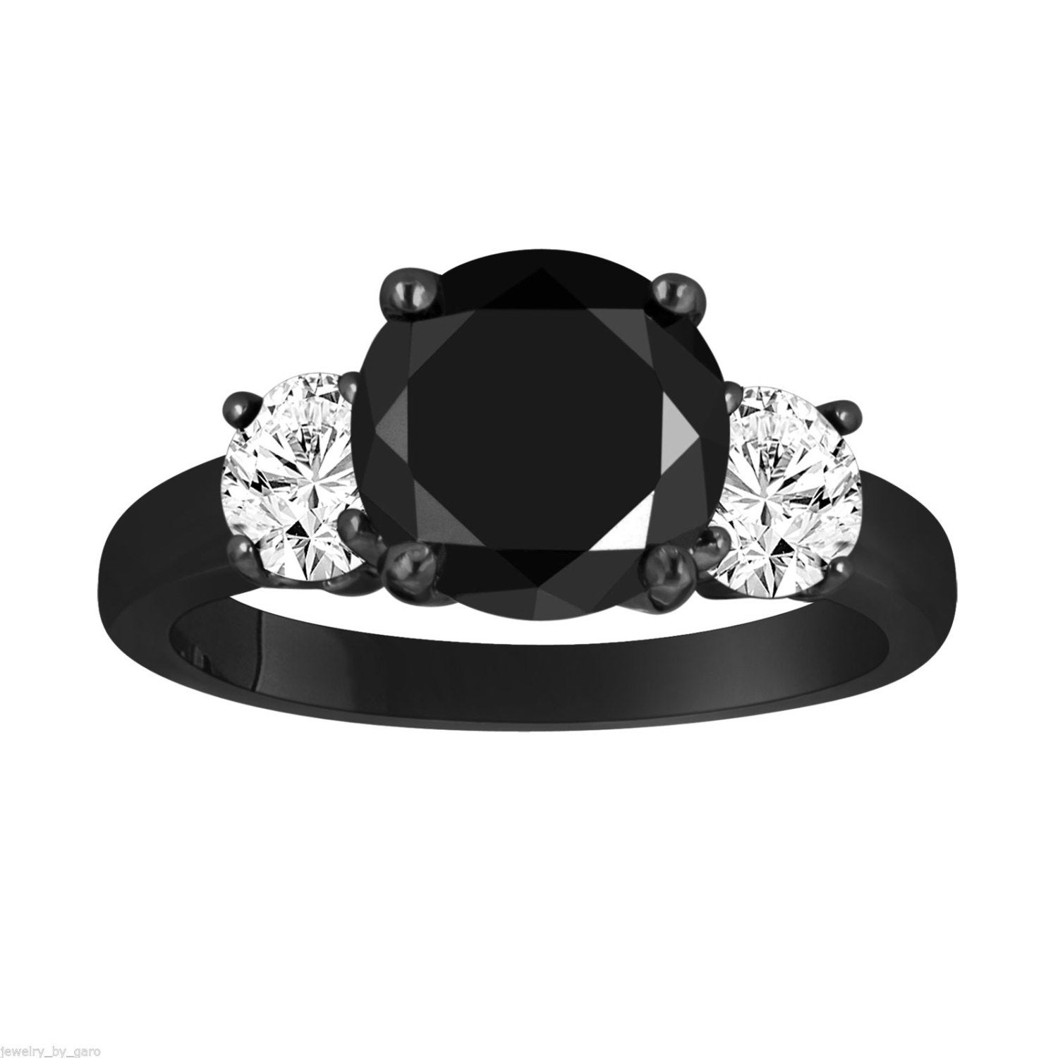 Fancy Black Diamond Three-Stone Engagement Ring by JewelryByGaro