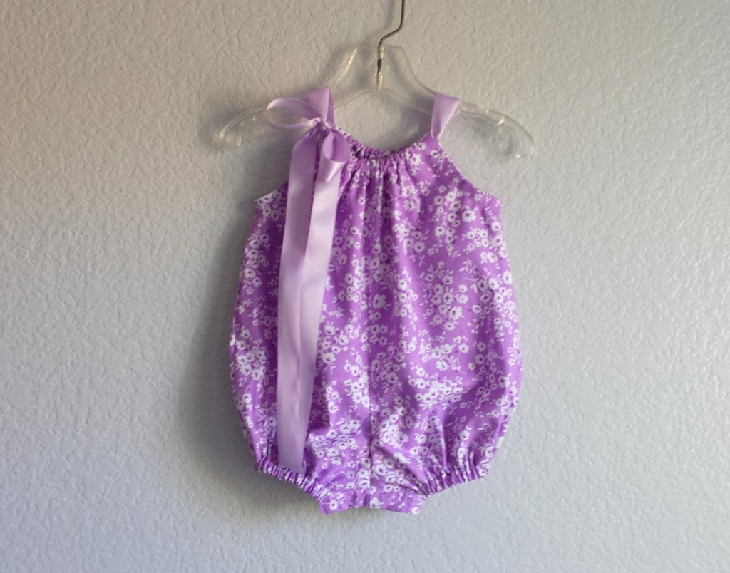 Baby Girls Purple Bubble Romper Lavender Sunsuit with White