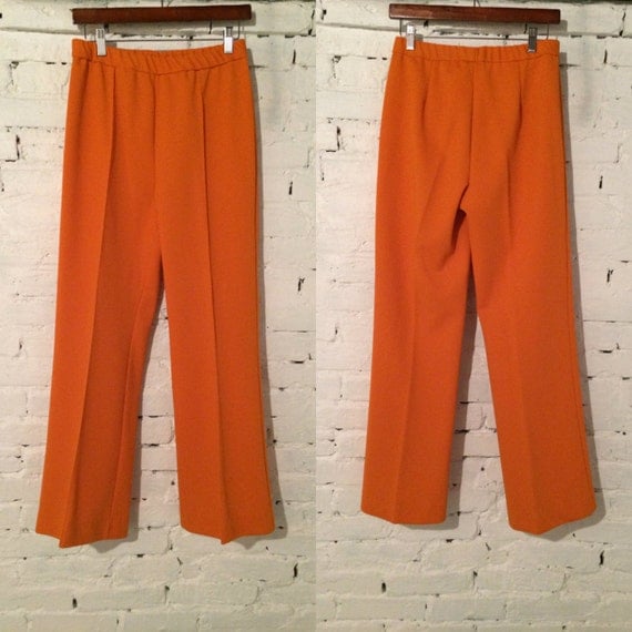 70s Orange Pants / 1970s Polyester Pants / Women's High