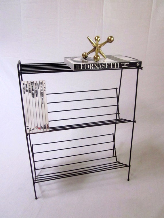 Items similar to Mid Century Modern tiered retro metal Wire Bookcase