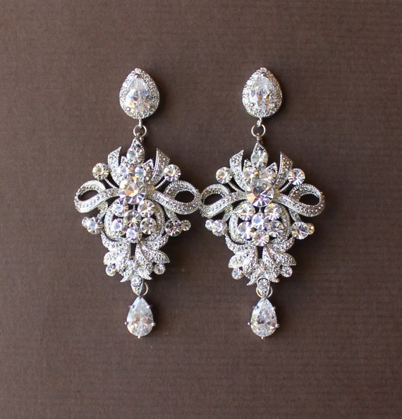 Items similar to Wedding  Chandelier Earrings Crystal 