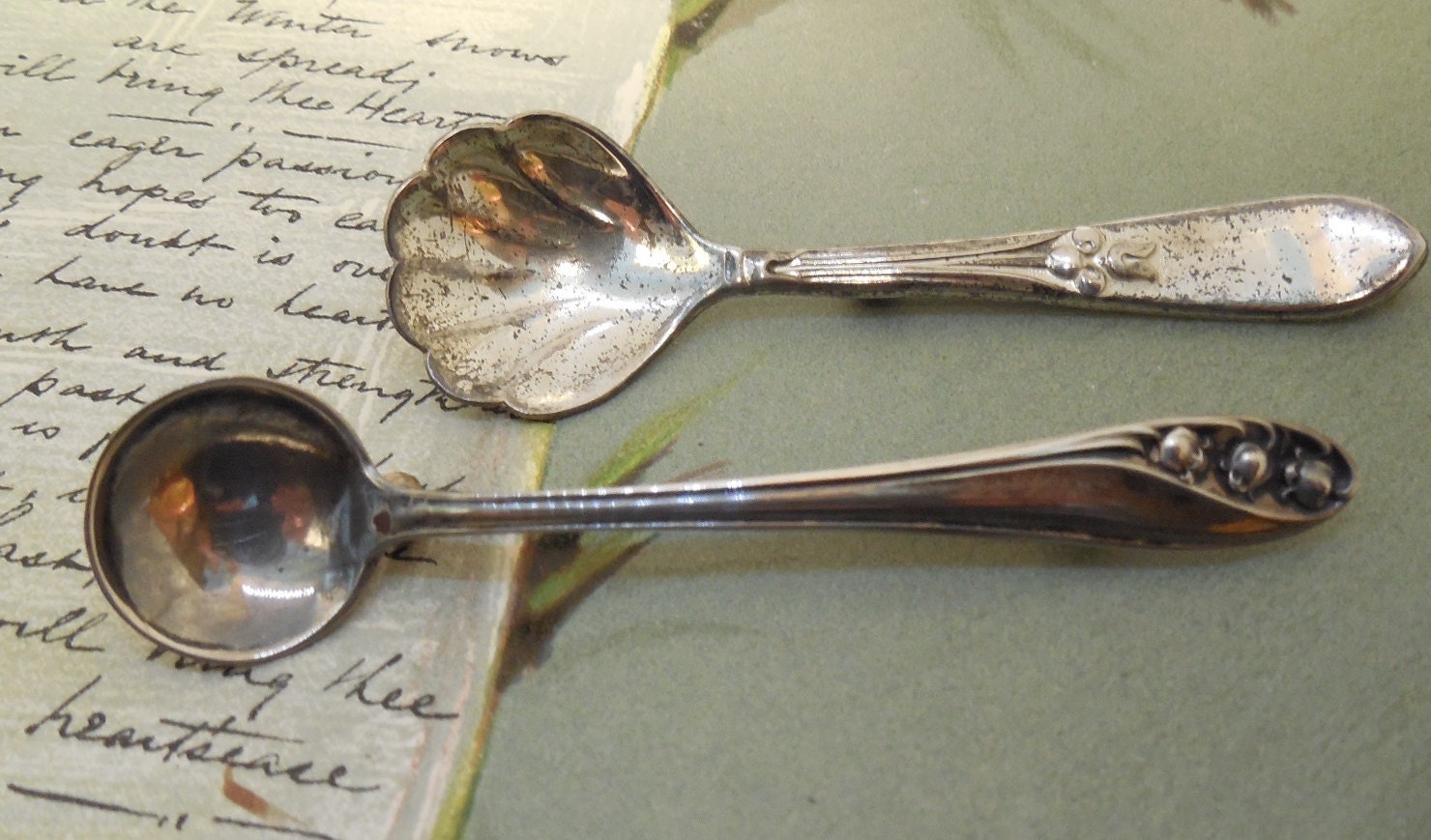 2 Vintage Tiny Sterling Silver Salt Spoon by CornermouseHouse
