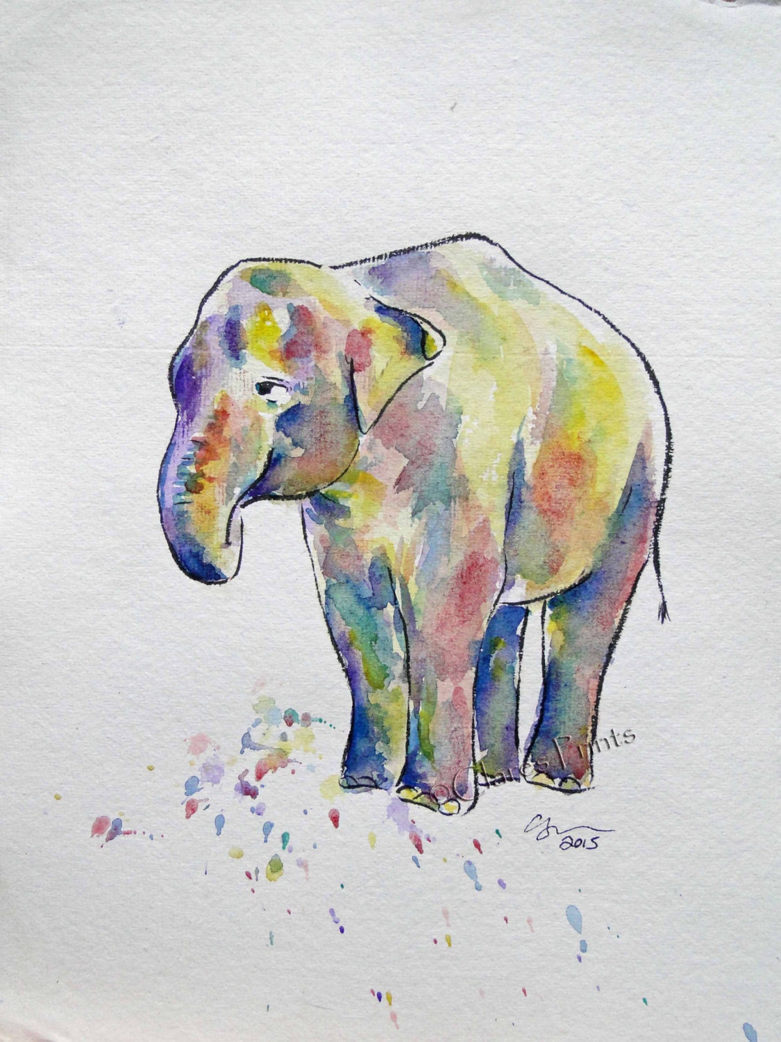 Rainbow Elephant Art Watercolor Original Animal by ClareSherwen