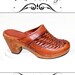 SALE from 85.00 Vintage 70's Bohemian Leather Clogs Brown Woven QUALI-CRAFT Platform Shoes // Vintage Clothing by TatiTati Vintage on Etsy