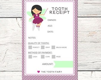 Tooth Fairy Receipt 4 Colors Printable