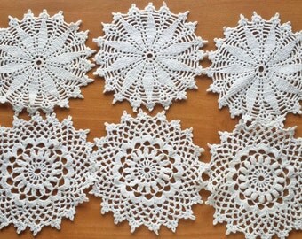 6 Hand Crocheted Vintage Doilies, Crochet Coasters, Crochet Snowflakes, Four Inch Doilies for Dream Catchers and Crafts
