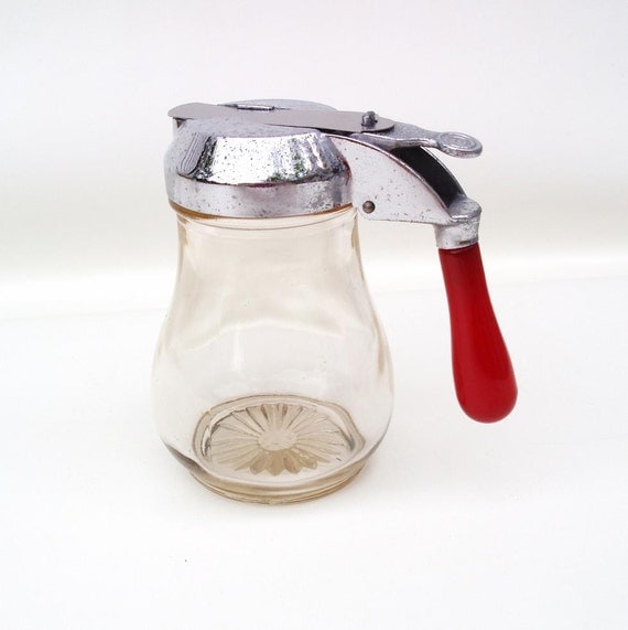 Vintage Syrup Pitcher Red Bakelite Syrup Dispenser Honey