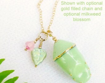 Monarch Chrysalis Pendant / Porcelain Butterfly Theme Jewelry, Cancer Survivor Metamorphosis Necklace, Cocoon Necklace, Butterfly Lover Gift