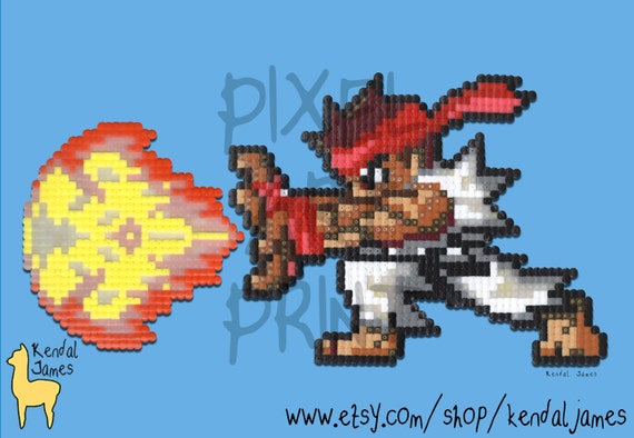 Items Similar To A3 Street Fighter Ryu 8bit Pixel Art Print Capcom On Etsy 