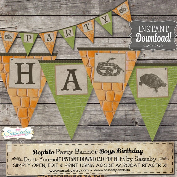 Reptile Party Banner - INSTANT DOWNLOAD - Editable & Printable Birthday Party Decoration by Sassaby Il_570xn