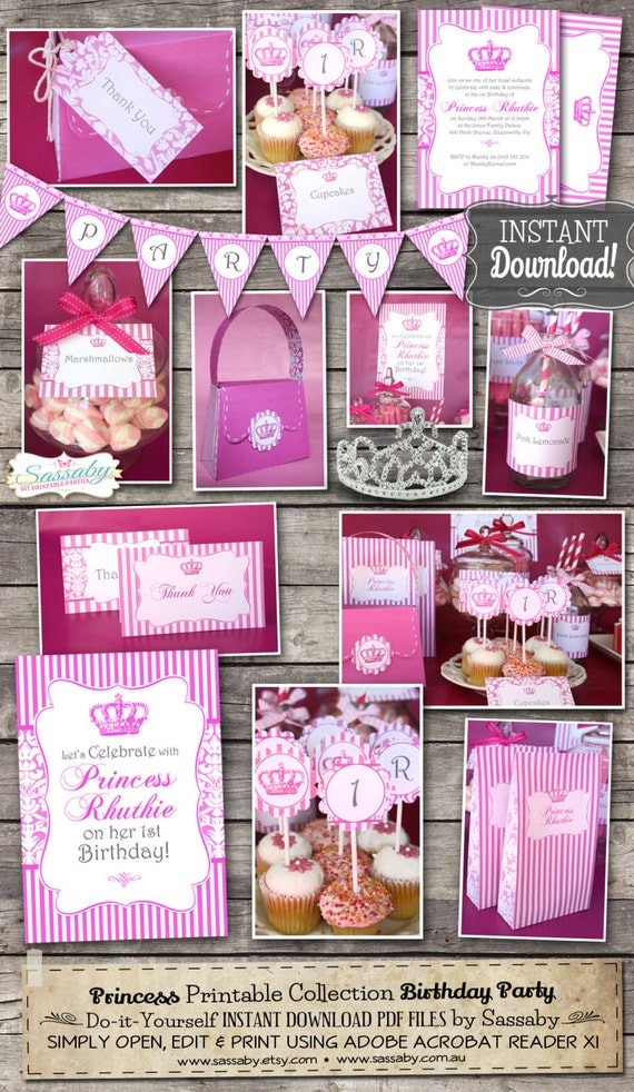 Princess Party Collection - INSTANT DOWNLOAD - Editable & Printable Pink, Royal, Princess, Queen, Birthday Decorations by Sassaby Parties Il_570xn