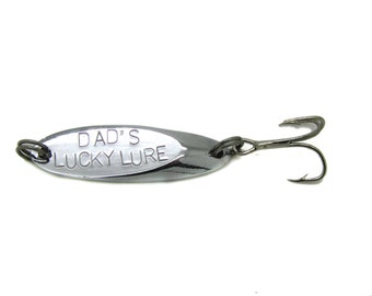 custom hand stamped gift, fishing lure, fisherman present, birthday, gift for dad, lucky token, dad gift