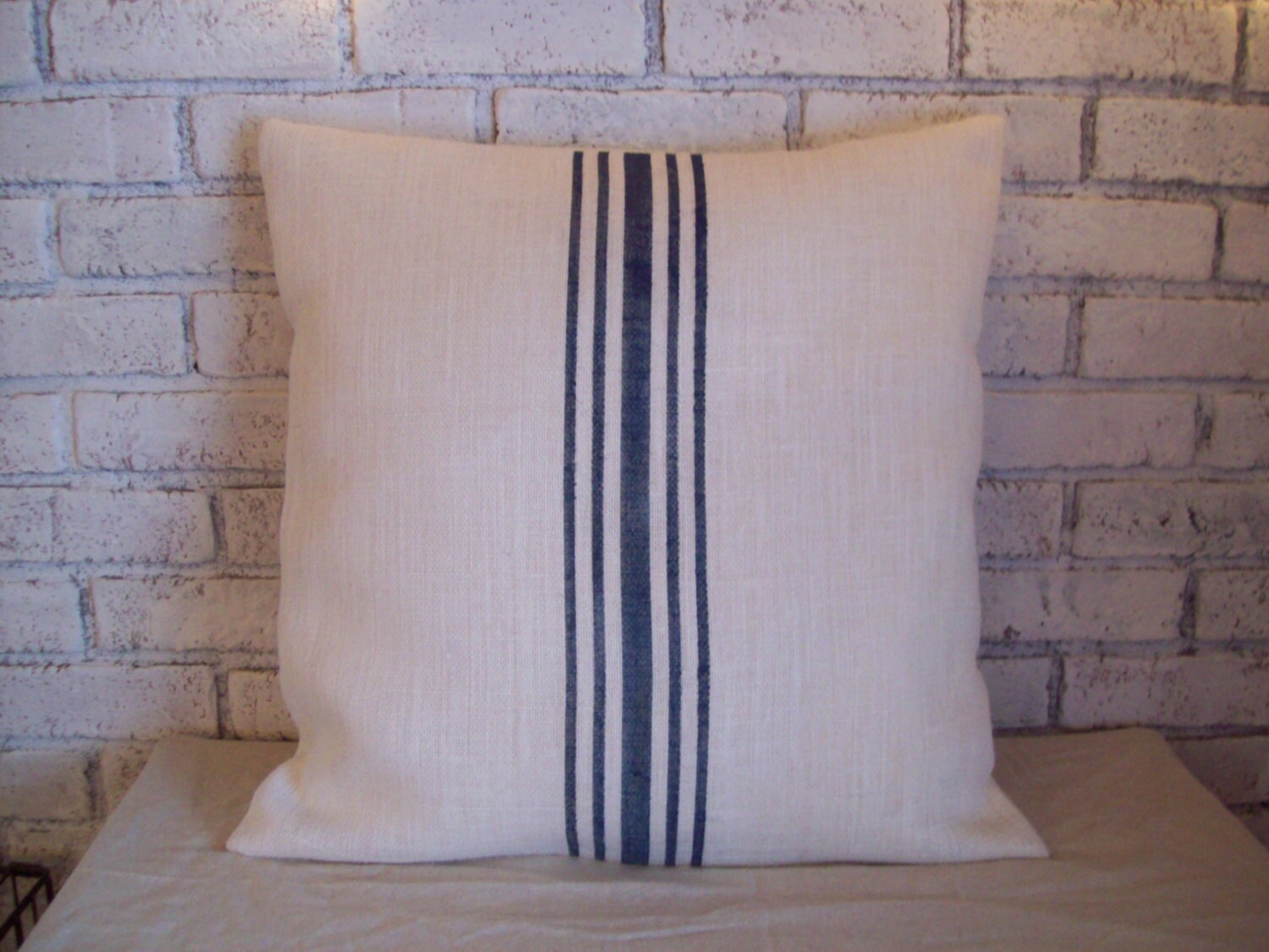 Beach Blue Striped Pillow Cover MultiStripe Burlap Pillow