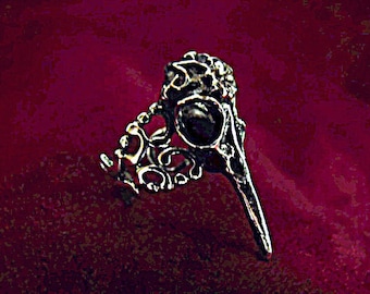 Silver Ring, Gothic Raven Skull Ring Adjustable, Mens Womens Gift Handmade