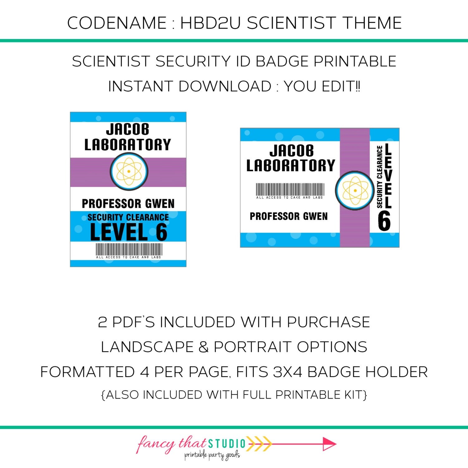 Scientist Security ID Badge YOU EDIT By FancyThatStudio On