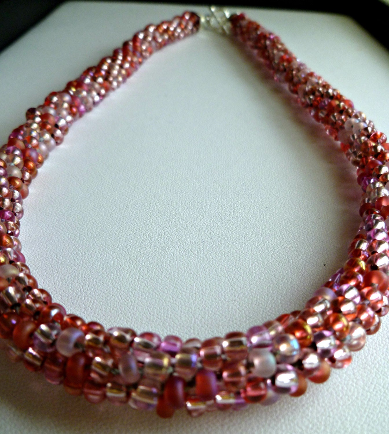 Pink beaded Kumihimo necklace Pink Parfait