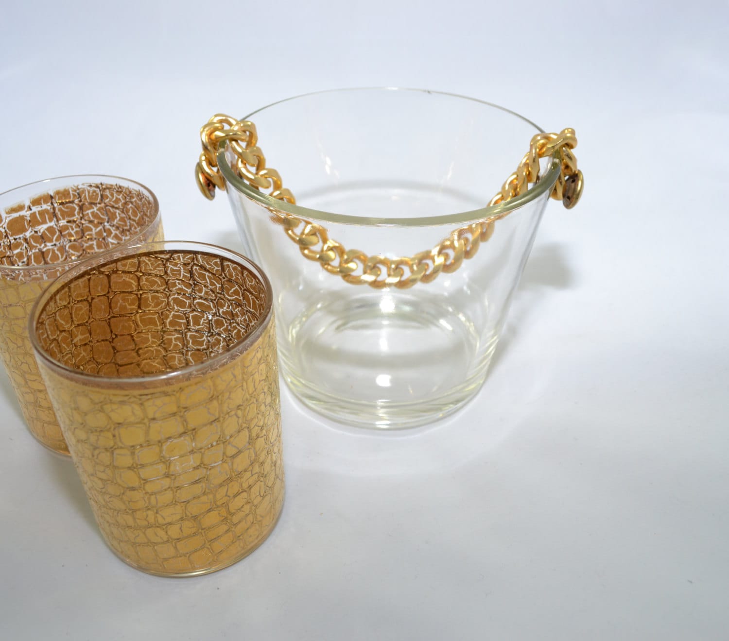 Ice Bucket Gold Chain Ice Bucket Glass Ice Bucket Vintage Barware Bar