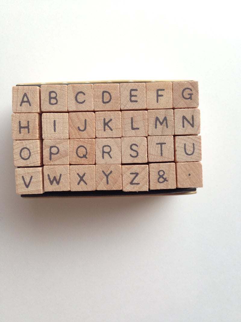 alphabet rubber stamp set. uppercase letter stamp. wood