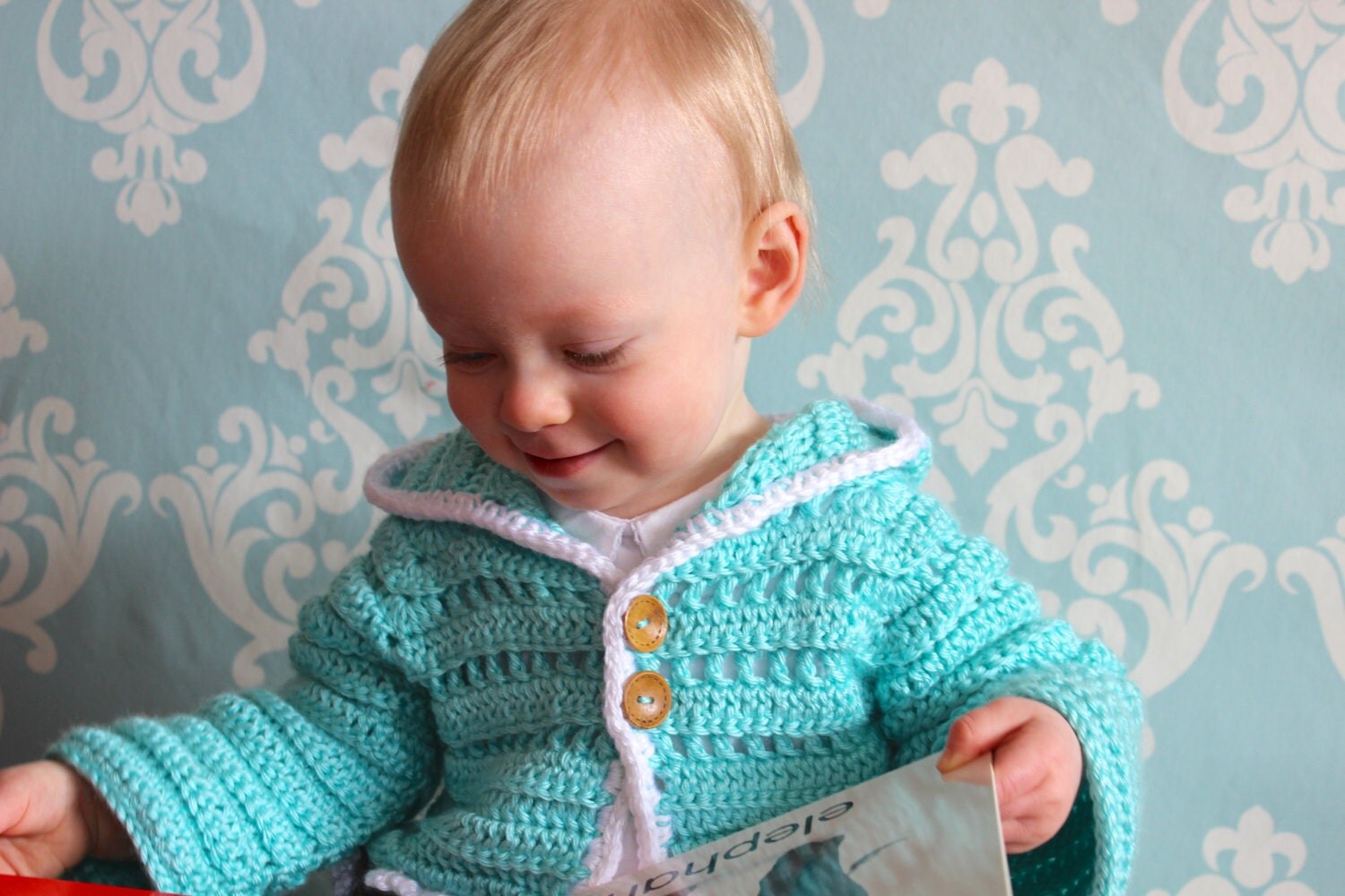 Baby Sweater Cardigan Crochet Jacket with Hood in by TheLilliePad