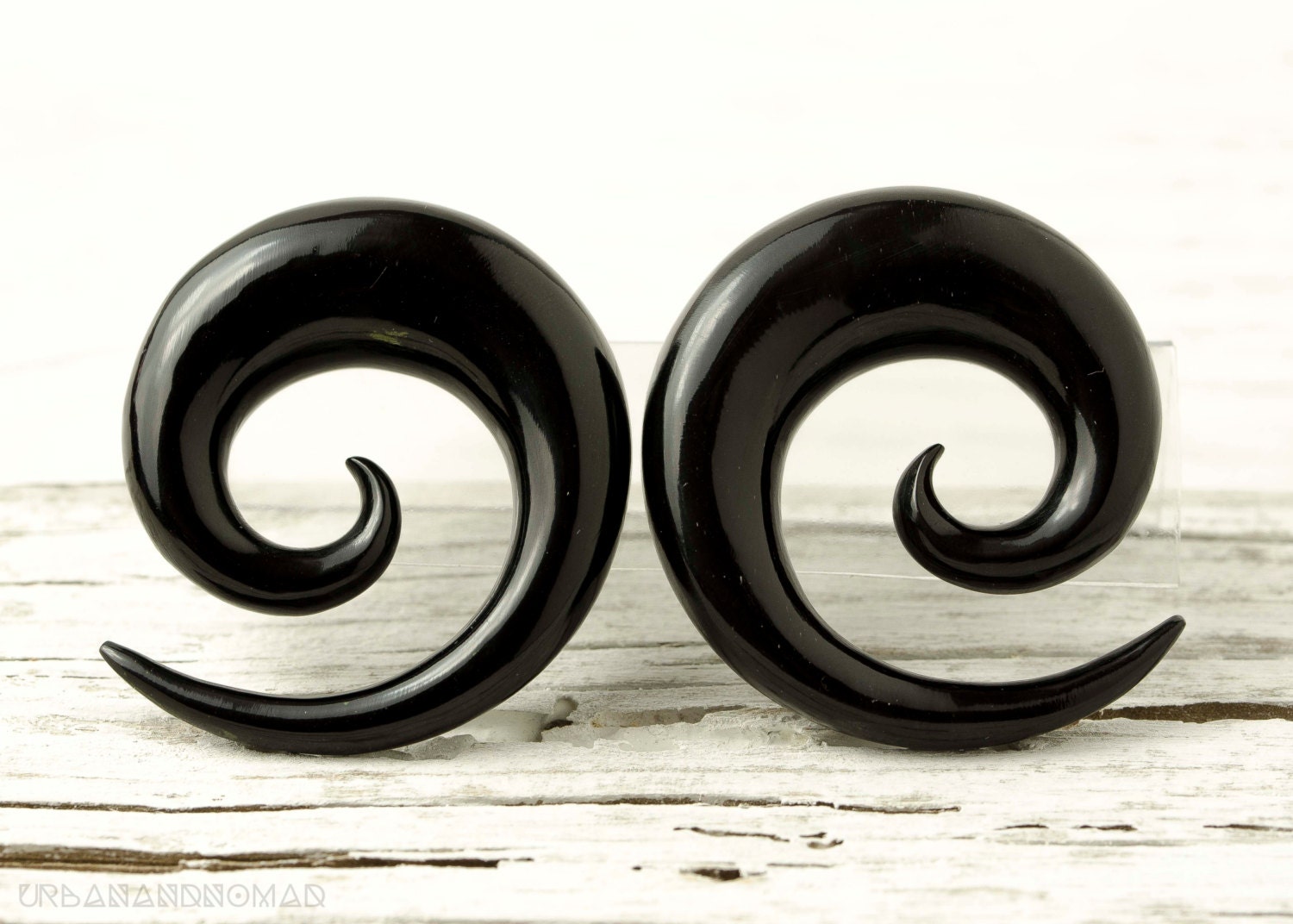 Horn Spiral Gauge Earrings Black Gauges 16g 14g 12g 10g 8g 6g