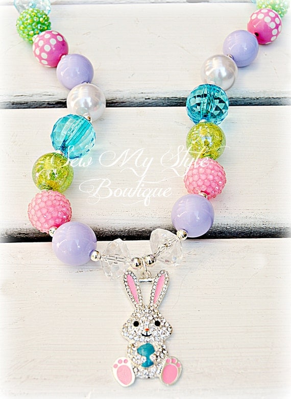 Chunky Bead Necklace/Easter Bunny/Necklace by SewMyStyleBoutique