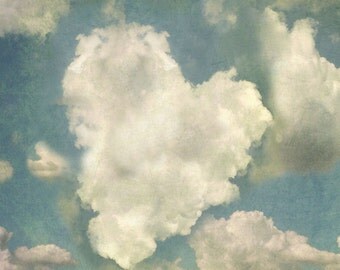 Heart Cloud Blue sky white fluffy clouds nursery art dreamy baby room decor