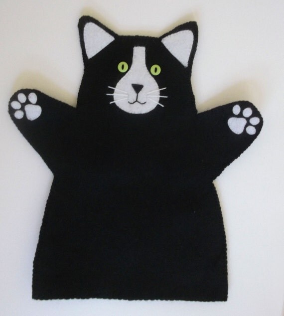 Cat Hand Puppet Black and White felt by CraftyCatLadyUK on Etsy