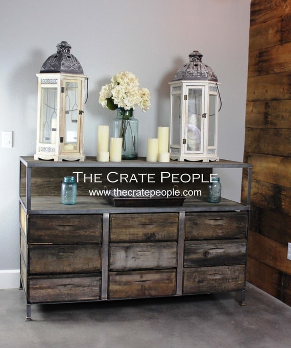 Reclaimed Barn Wood  Vintage Wood Crates Buffet by FoundInAttic