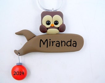 Personalize Owl Christmas Ornament Polymer Clay